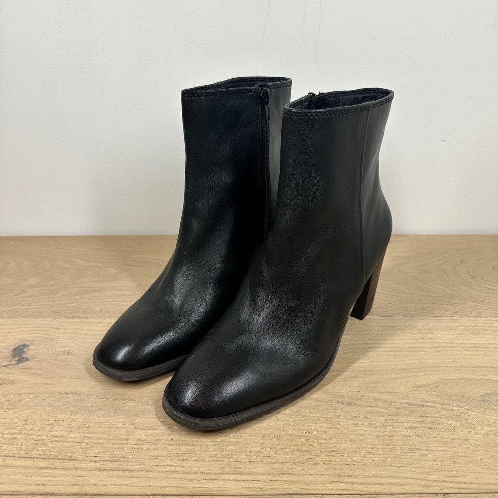 Lucky Brand Pynaple Ankle Boots Women 8.5 Black Leather Block Heel Western